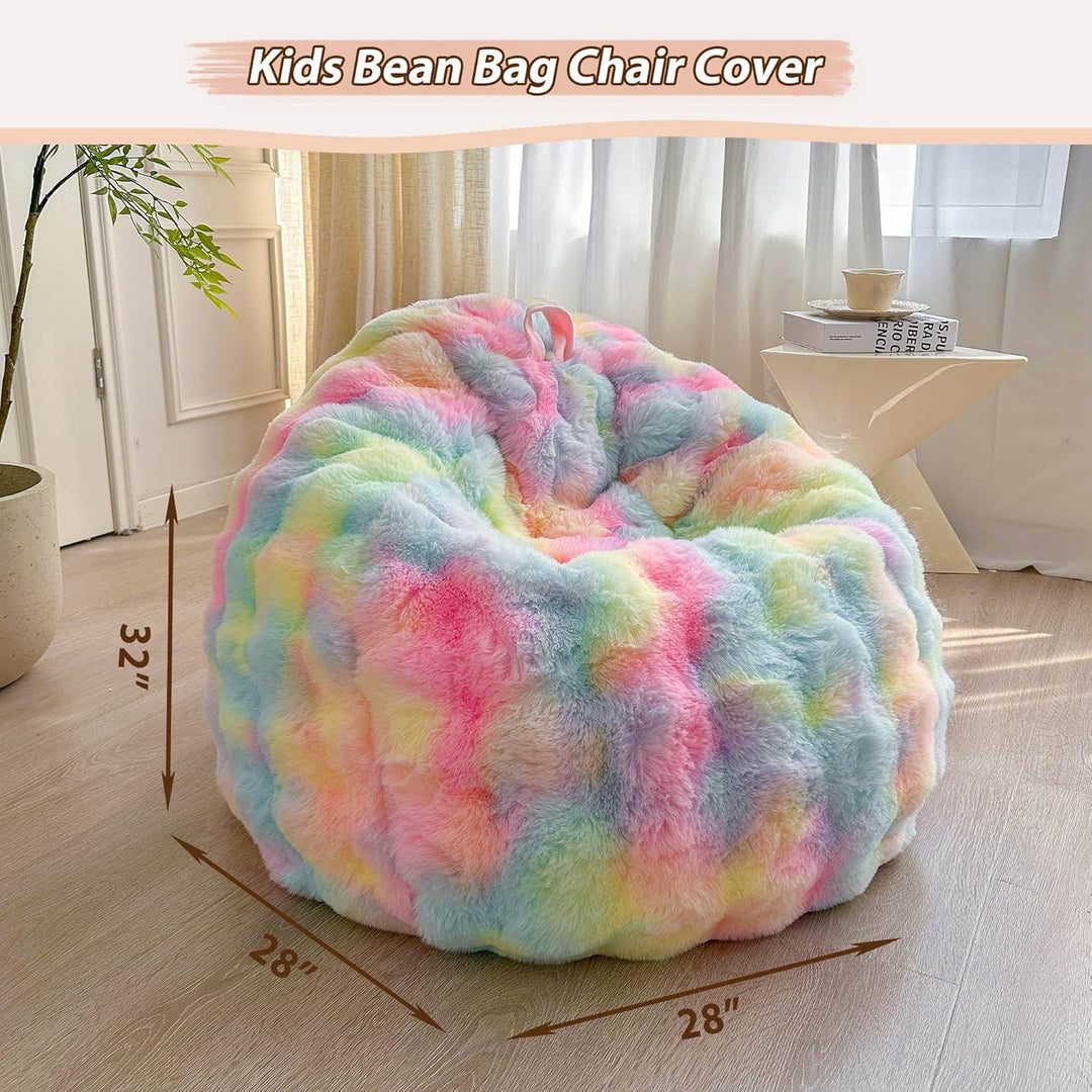 Kids Fluffy Faux Rabbit Fur Bean Bag Cover (No Filler), Soft Fuzzy Stuffed Animal Storage Bubble Waffle Bean Bag for Plush Toys, Comfy Shaggy Furry Beanbag Cover Kids Girls Adults, Rainbow - Just Closeouts Canada Inc.