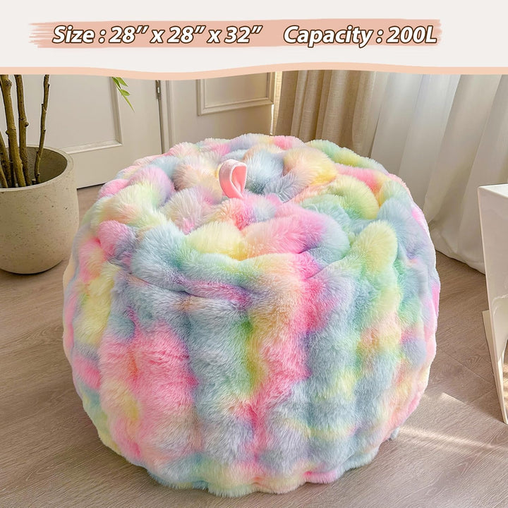 Kids Fluffy Faux Rabbit Fur Bean Bag Cover (No Filler), Soft Fuzzy Stuffed Animal Storage Bubble Waffle Bean Bag for Plush Toys, Comfy Shaggy Furry Beanbag Cover Kids Girls Adults, Rainbow - Just Closeouts Canada Inc.