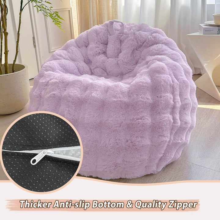 Kids Fluffy Faux Rabbit Fur Bean Bag Cover (No Filler), Soft Fuzzy Stuffed Animal Storage Bubble Waffle Bean Bag for Plush Toys, Comfy Shaggy Furry Beanbag Cover Kids Girls Adults, Lavender - Just Closeouts Canada Inc.