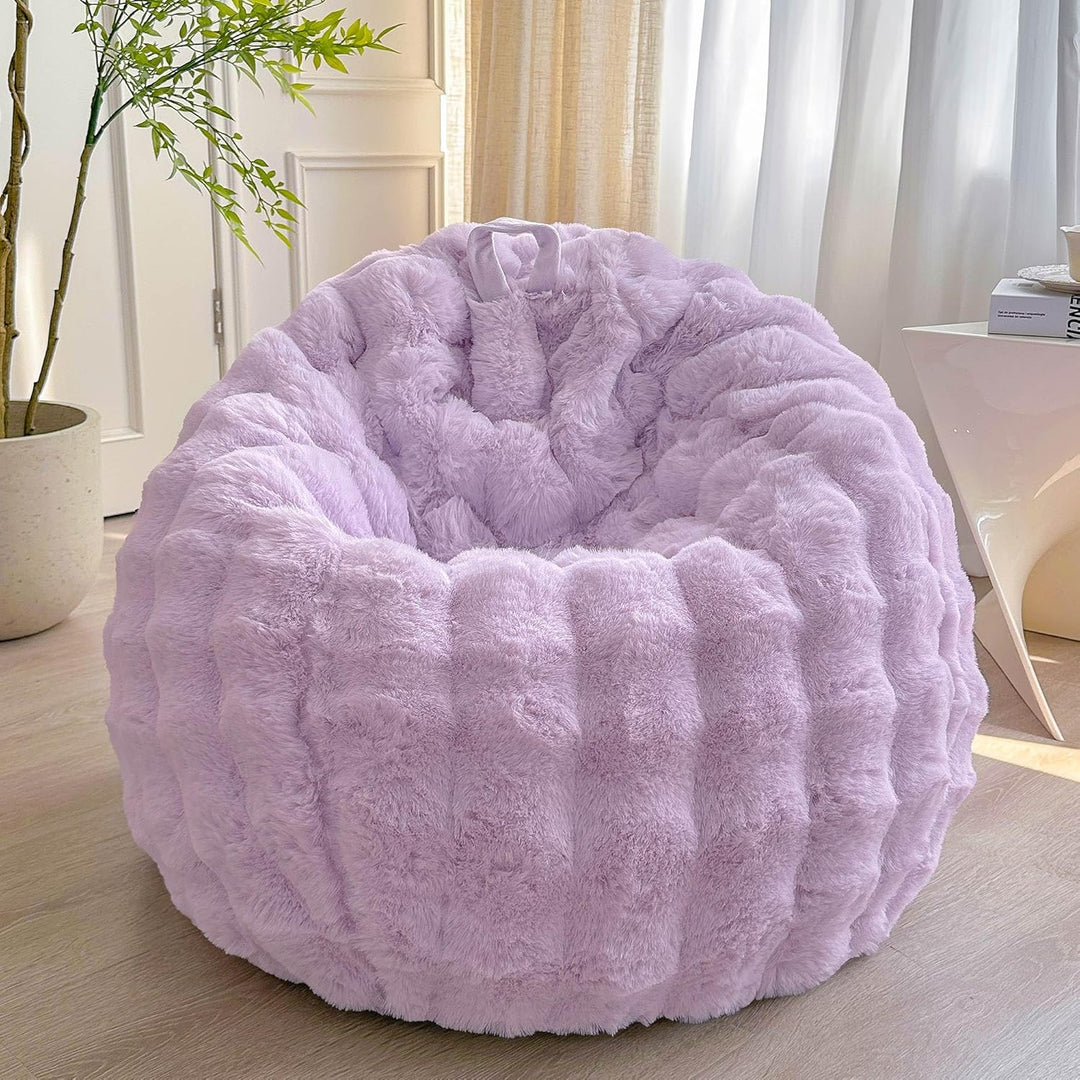 Kids Fluffy Faux Rabbit Fur Bean Bag Cover (No Filler), Soft Fuzzy Stuffed Animal Storage Bubble Waffle Bean Bag for Plush Toys, Comfy Shaggy Furry Beanbag Cover Kids Girls Adults, Lavender - Just Closeouts Canada Inc.