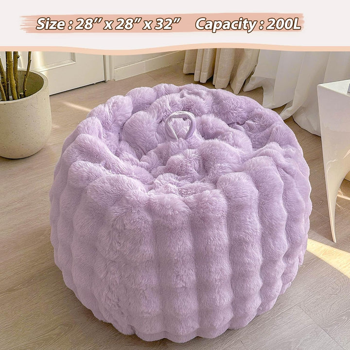 Kids Fluffy Faux Rabbit Fur Bean Bag Cover (No Filler), Soft Fuzzy Stuffed Animal Storage Bubble Waffle Bean Bag for Plush Toys, Comfy Shaggy Furry Beanbag Cover Kids Girls Adults, Lavender - Just Closeouts Canada Inc.