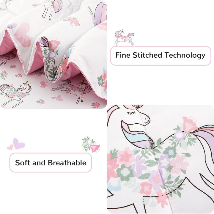 Kids Full Double Bedding Sets for Girls, Soft Full Double Comforter Set with Sheets, 7 Pieces Microfiber Bed in a Bag, White Unicorn - Just Closeouts Canada Inc.X003HW0JJL