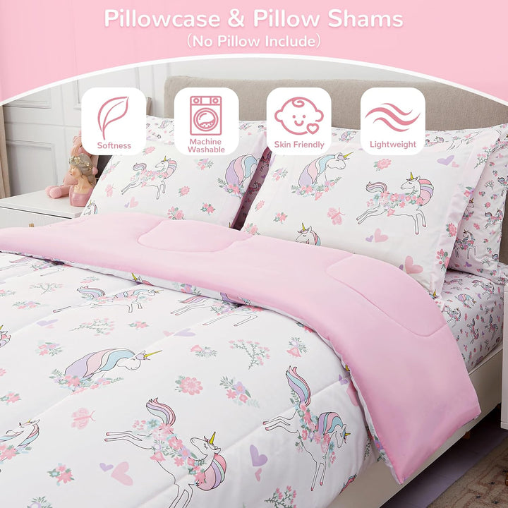 Kids Full Double Bedding Sets for Girls, Soft Full Double Comforter Set with Sheets, 7 Pieces Microfiber Bed in a Bag, White Unicorn - Just Closeouts Canada Inc.X003HW0JJL