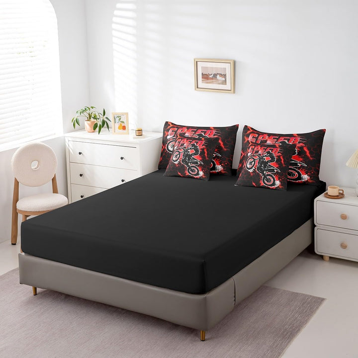 Kids Red Dirt Bike 7 Pieces Bedding Set Queen Size, Extreme Sports Comforter Set with Sheets Racing Motocross Bed in A Bag Boys Girls Motorcycle Teens Bed Set Bedroom Decor 7Pcs - Just Closeouts Canada Inc.X004YN9YL1