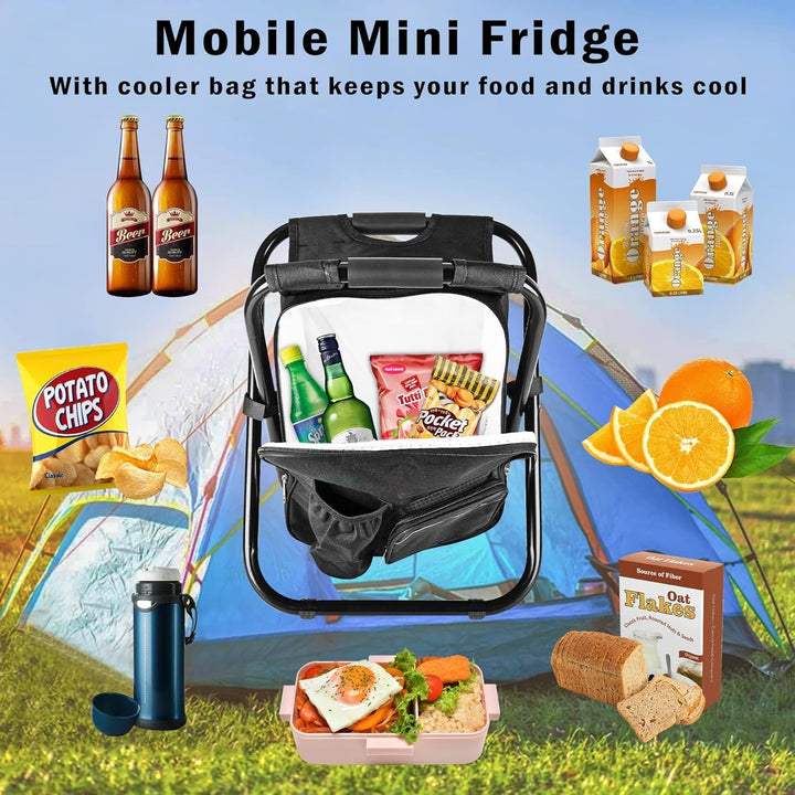 Kikerike Backpack Stool Cooler Chair Heavy Duty 400 LBS Max Load Portable Lightweight Stool Backpack Folding Fishing Cooler Stool for Camping Hunting Fishing - Black - Just Closeouts Canada Inc.