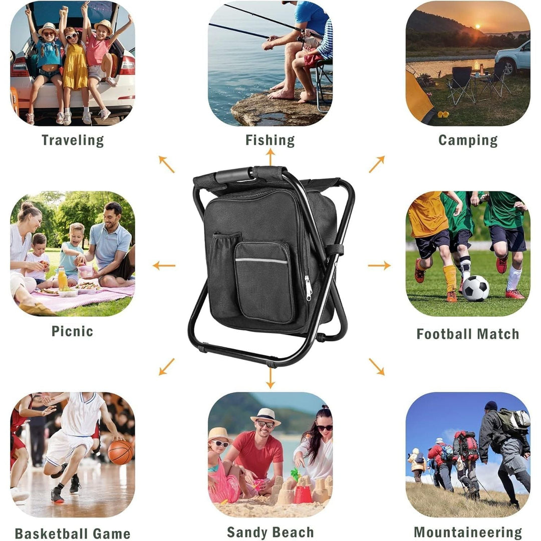 Kikerike Backpack Stool Cooler Chair Heavy Duty 400 LBS Max Load Portable Lightweight Stool Backpack Folding Fishing Cooler Stool for Camping Hunting Fishing - Black - Just Closeouts Canada Inc.