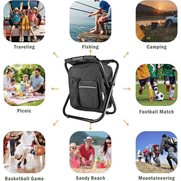 Kikerike Backpack Stool Cooler Chair Heavy Duty 400 LBS Max Load Portable Lightweight Stool Backpack Folding Fishing Cooler Stool for Camping Hunting Fishing - Black - Just Closeouts Canada Inc.