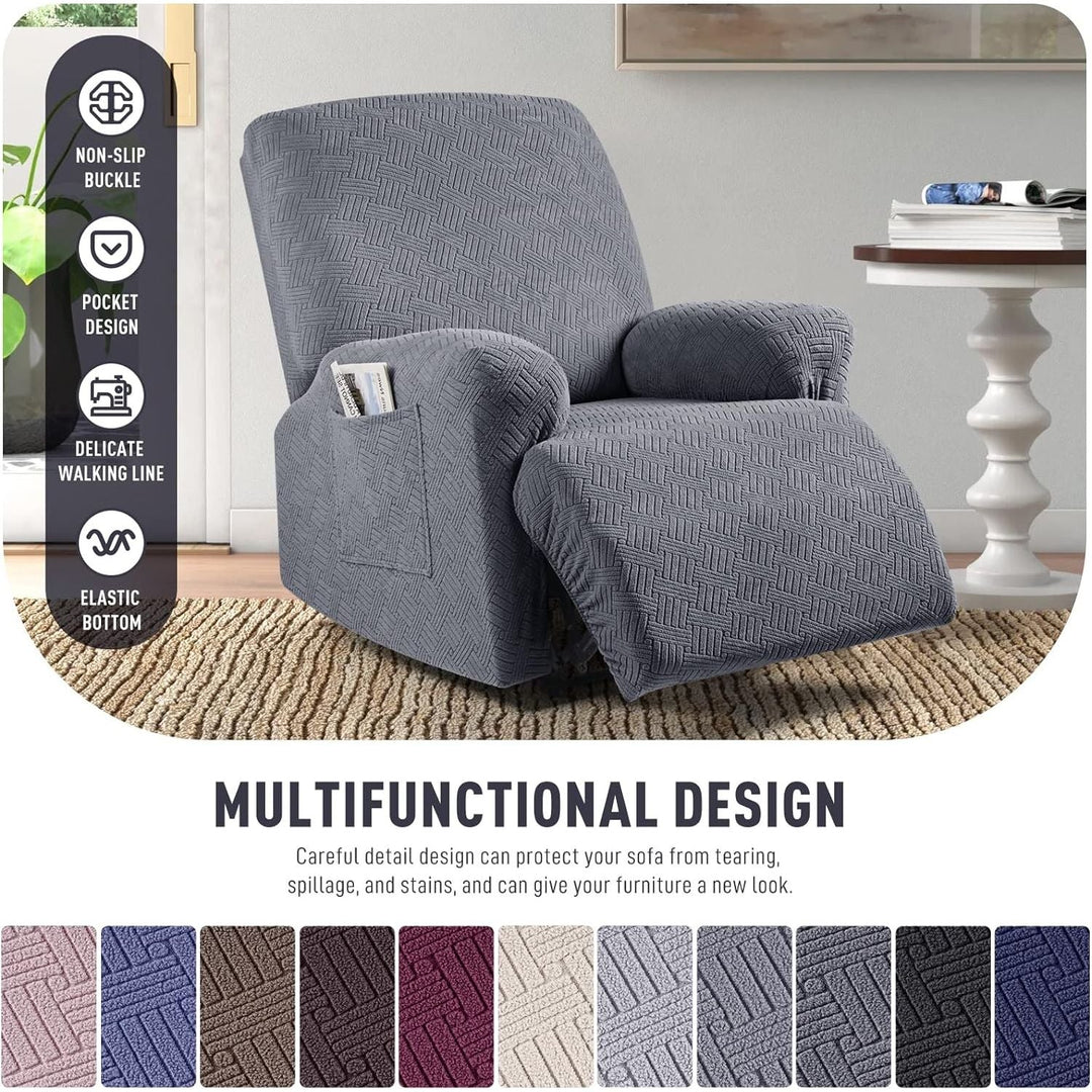 KinCam Recliner Covers, Stretch Reclining Chair Covers, Recliner Sofa Slipcovers Stripe Jacquard Recliner Couch Covers Furniture Protector Covers for Pet Kid (1 Seater, Dark Gray) - Just Closeouts Canada Inc.