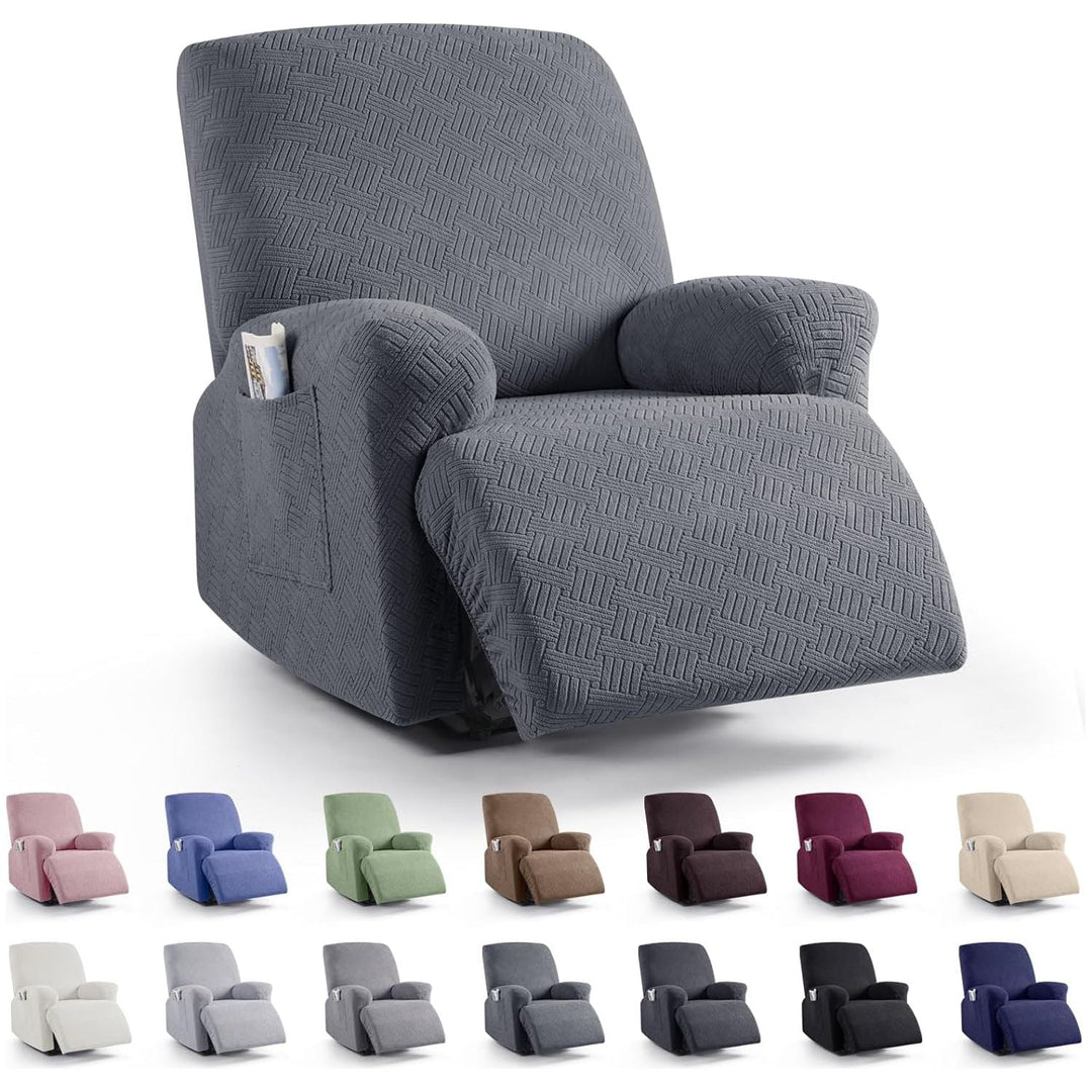 KinCam Recliner Covers, Stretch Reclining Chair Covers, Recliner Sofa Slipcovers Stripe Jacquard Recliner Couch Covers Furniture Protector Covers for Pet Kid (1 Seater, Dark Gray) - Just Closeouts Canada Inc.