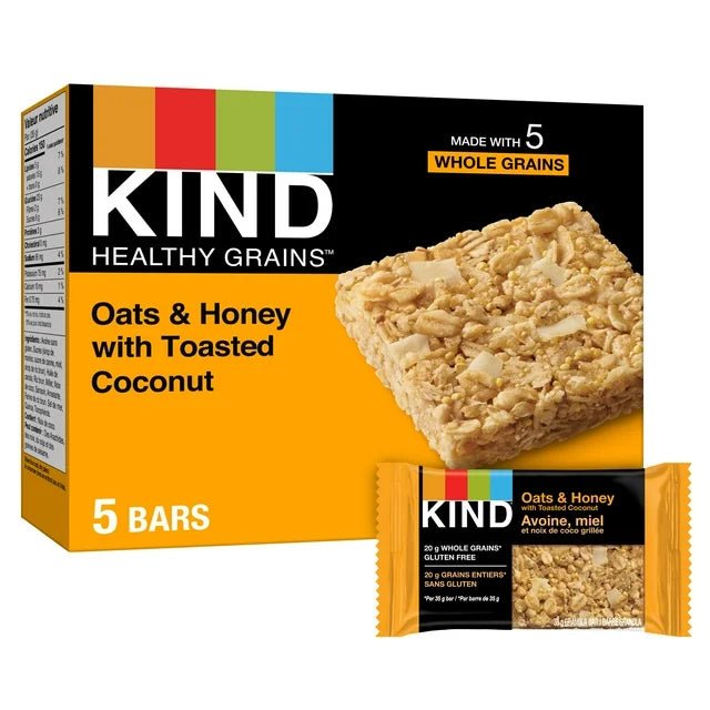 KIND Healthy Grains Bars, Oats & Honey with Toasted Coconut, 35g, 5 Count Box, 5 x 35 g bars - Just Closeouts Canada Inc.602652184154