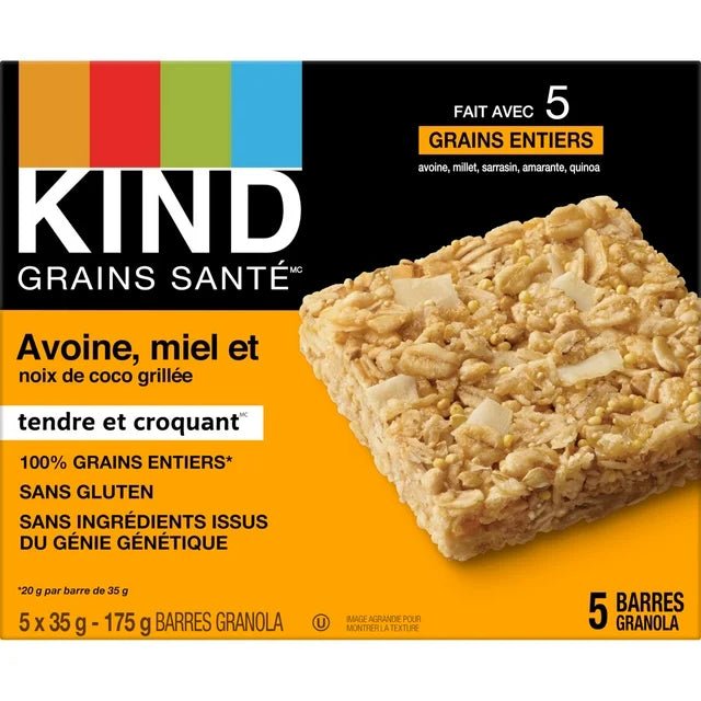 KIND Healthy Grains Bars, Oats & Honey with Toasted Coconut, 35g, 5 Count Box, 5 x 35 g bars - Just Closeouts Canada Inc.602652184154