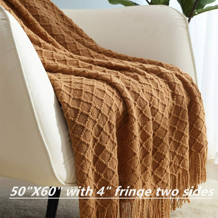 Knitted Decorative Throw Blanket for Couch Sofa Chair Bed，Soft Warm Cozy Light Weight for Spring Summer (127cmX152cm Brown) - Just Closeouts Canada Inc.