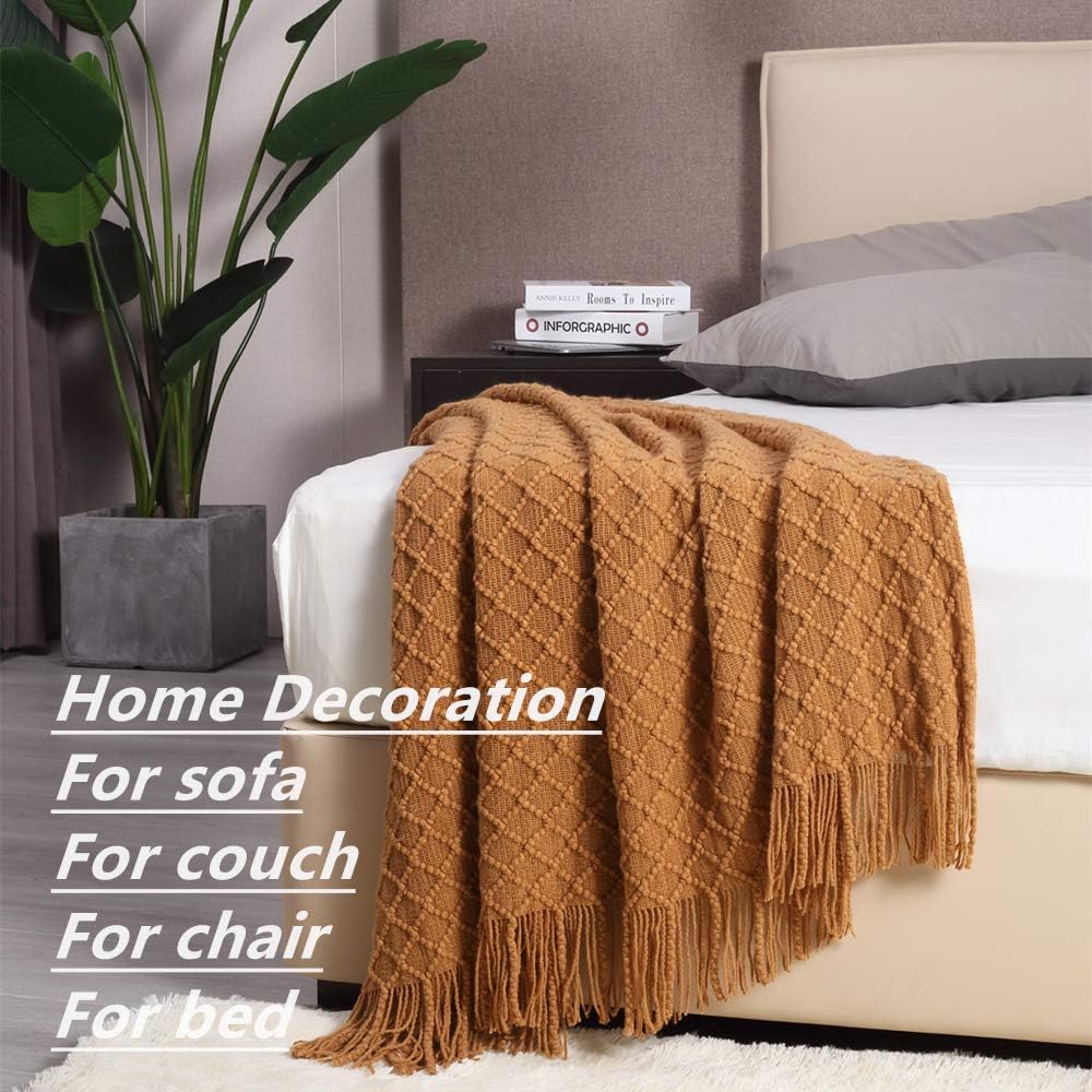 Knitted Decorative Throw Blanket for Couch Sofa Chair Bed，Soft Warm Cozy Light Weight for Spring Summer (127cmX152cm Brown) - Just Closeouts Canada Inc.