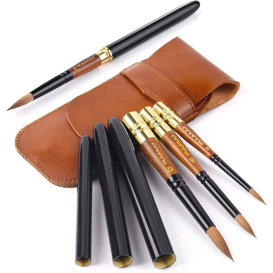 Kolinsky Sable Watercolor Brushes, Fuumuui Artist Travel Watercolor Paint Brushes with Pocket Size Leather Pouch Perfect for Watercolor Gouache Acrylic Ink Painting - Just Closeouts Canada Inc.