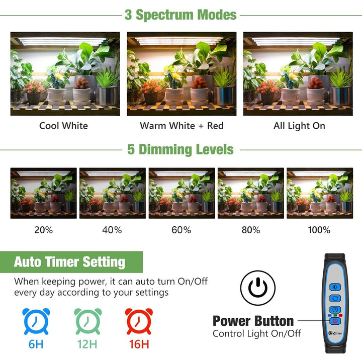 Kullsinss Grow Light for Indoor Plants, Full Spectrum LED Plant Grow Light Strip with Upgrade Timer 6 12 16 Hrs, 3 Spectrum Modes, 240 LEDs Sunlike Growing Lamp for Seedlings Hydroponics Succulent - Just Closeouts Canada Inc.