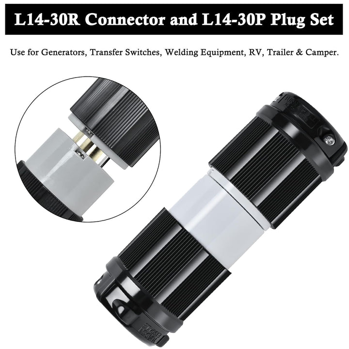 L14-30 L14-30R Locking Connector and L14-30P Female Plug Set, 30 Amp, 125/250V, 3 Pole 4 Wire, 7500W Generator Twist Locking Plug Connector - Just Closeouts Canada Inc.