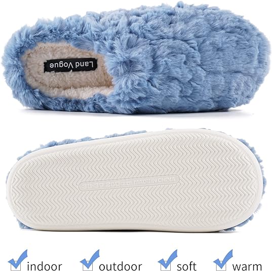 Land Vogue Women's Slippers Indoor Outdoor Fuzzy House with Soft Anti Slip Sole, Blue - Just Closeouts Canada Inc.