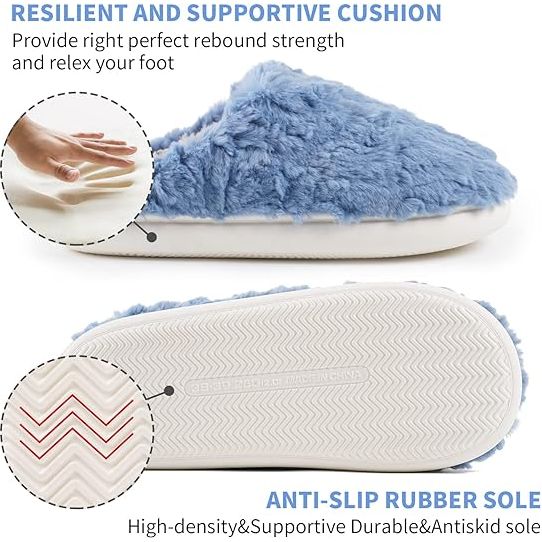 Land Vogue Women's Slippers Indoor Outdoor Fuzzy House with Soft Anti Slip Sole, Blue - Just Closeouts Canada Inc.