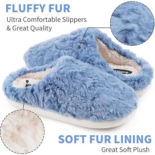 Land Vogue Women's Slippers Indoor Outdoor Fuzzy House with Soft Anti Slip Sole, Blue - Just Closeouts Canada Inc.