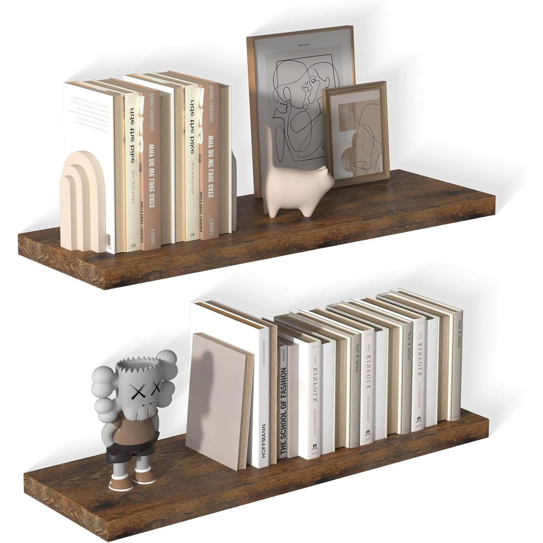 Landmok 12 Inch Deep Floating Shelves for Wall 2 Pack Floating Shelves Large Storage Space Wall Mount Shelf for Living Room Kitchen Bathroom 36" W x 12" D x 1.2" H Rustic Brown - Just Closeouts Canada Inc.