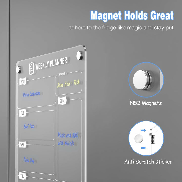 Langaelex 2 Set of Magnetic Meal Planner for Fridge - Acrylic Weekly Planner with 6 Chalk Markers for to - Do List, Shopping List, Menu List - 8 x 12 - Just Closeouts Canada Inc.