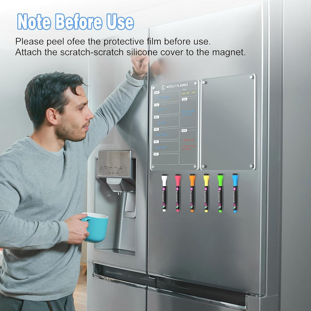 Langaelex 2 Set of Magnetic Meal Planner for Fridge - Acrylic Weekly Planner with 6 Chalk Markers for to - Do List, Shopping List, Menu List - 8 x 12 - Just Closeouts Canada Inc.