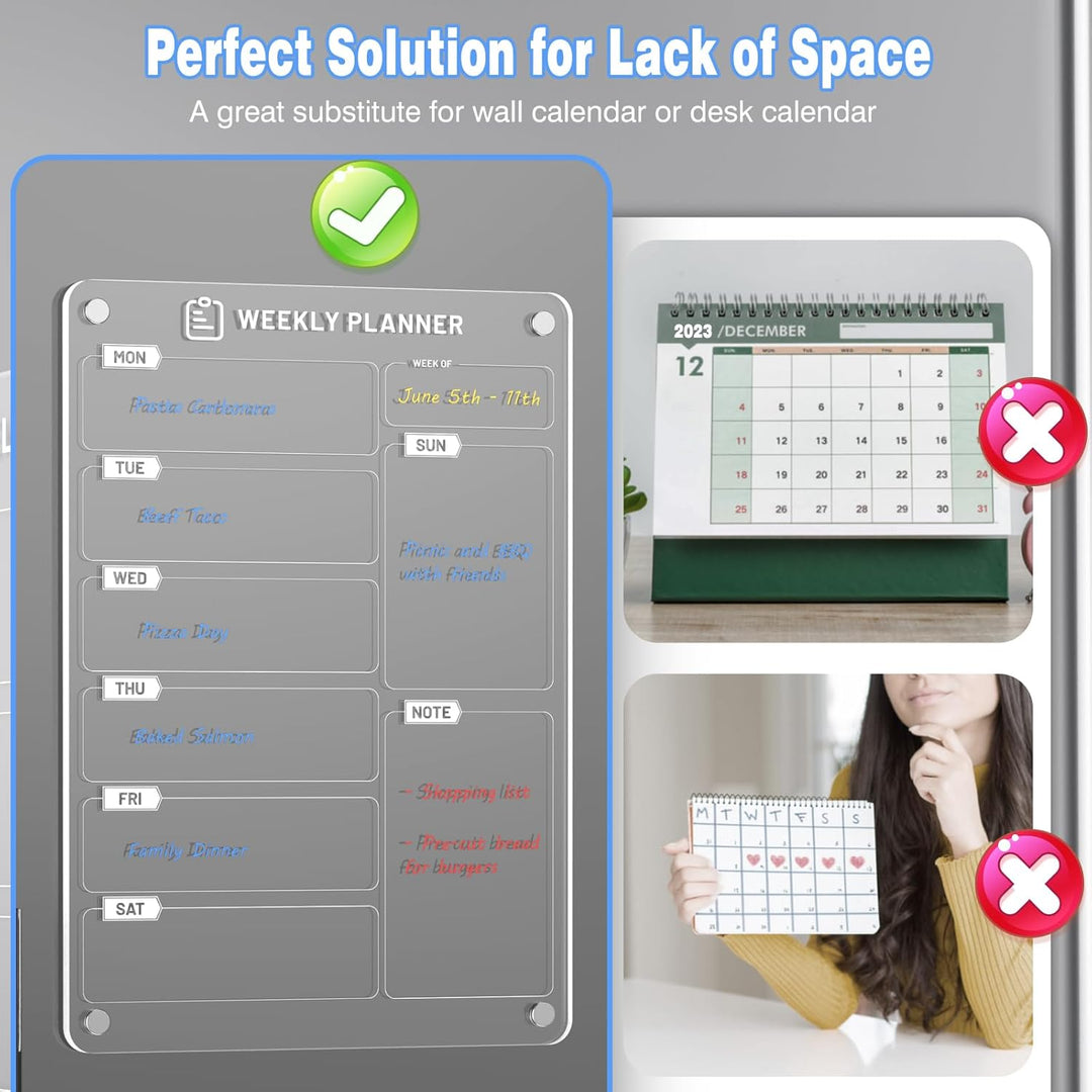 Langaelex 2 Set of Magnetic Meal Planner for Fridge - Acrylic Weekly Planner with 6 Chalk Markers for to - Do List, Shopping List, Menu List - 8 x 12 - Just Closeouts Canada Inc.