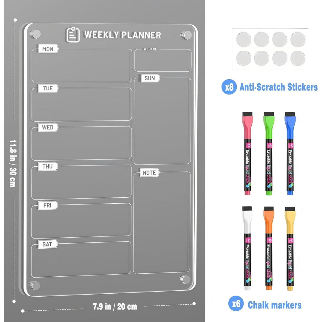 Langaelex 2 Set of Magnetic Meal Planner for Fridge - Acrylic Weekly Planner with 6 Chalk Markers for to - Do List, Shopping List, Menu List - 8 x 12 - Just Closeouts Canada Inc.