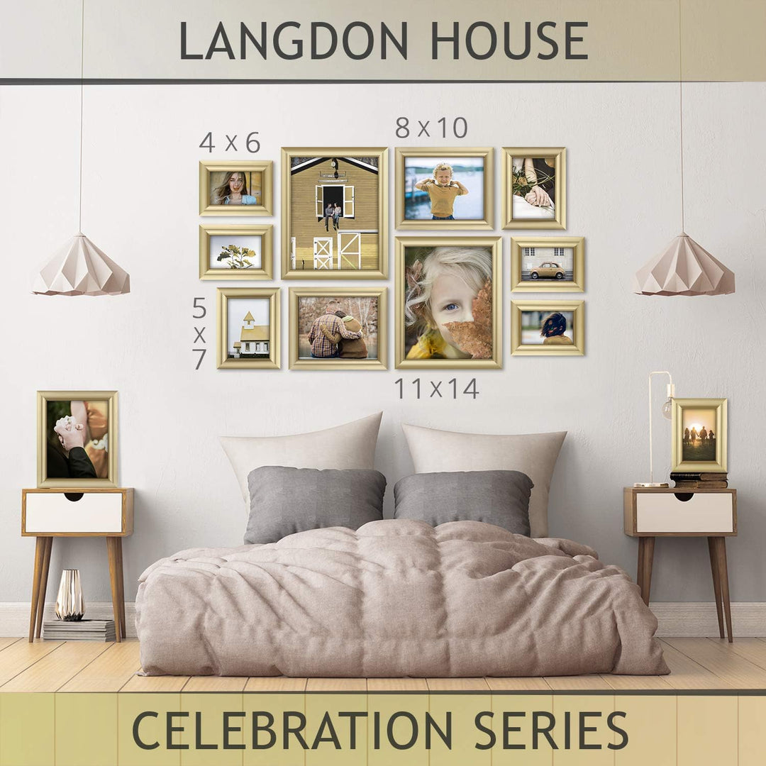 Langdon House 11x14 (28x36 cm) Gold Picture Frame, Contemporary Glam Photo Frame 11 x 14, Wall Mount or Table Top, Celebration Collection - Just Closeouts Canada Inc.