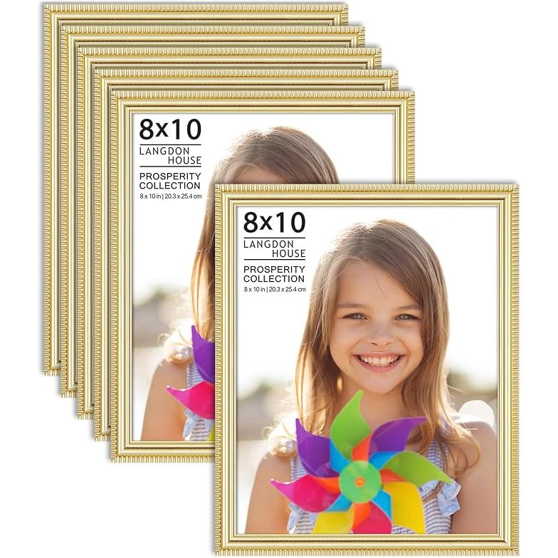 Langdon House 8x10 (20x25 cm) Picture Frames (Gold, 6 Pack), Contemporary Frame Set, Wall Mount or Table Top, Prosperity Collection - Just Closeouts Canada Inc.