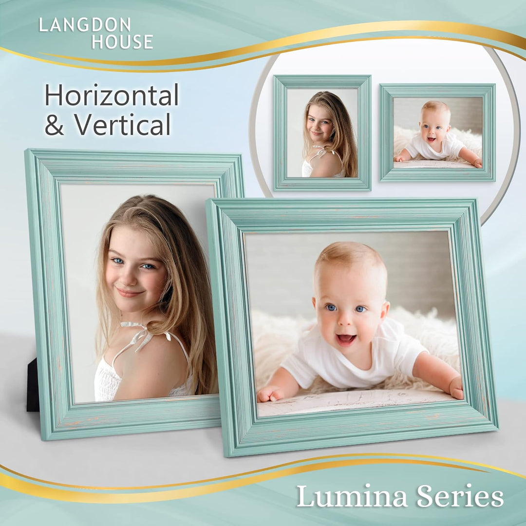 Langdon House 8x10 (20x25 cm) Real Wood Picture Frames (Eggshell Blue - Gold Accents, 2 Pack), Wooden Photo Frame 8 x 10, Lumina Collection - Just Closeouts Canada Inc.