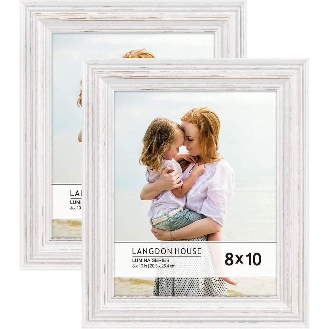Langdon House 8x10 (20x25 cm) Real Wood Picture Frames (Weathered White - Gold Accents, 2 Pack), Wooden Photo Frame 8 x 10, Lumina Collection - Just Closeouts Canada Inc.