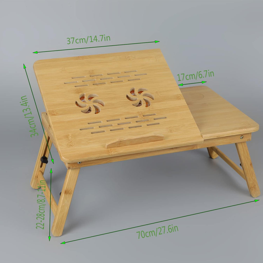 Laptop Desk Bamboo Foldable Adjustable Laptop Table with USB Cooling Fan,Multi - Functional Portable Laptop Bed Tray Table Notebook Stand Reading Holder with Storage Drawer for Reading, Writing, Eating - Just Closeouts Canada Inc.