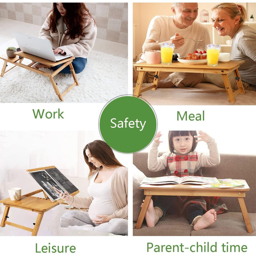 Laptop Desk Bamboo Foldable Adjustable Laptop Table with USB Cooling Fan,Multi - Functional Portable Laptop Bed Tray Table Notebook Stand Reading Holder with Storage Drawer for Reading, Writing, Eating - Just Closeouts Canada Inc.