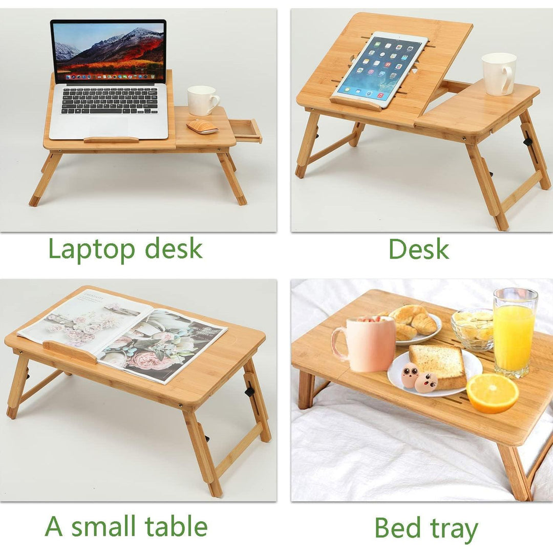 Laptop Desk Bamboo Foldable Adjustable Laptop Table with USB Cooling Fan,Multi - Functional Portable Laptop Bed Tray Table Notebook Stand Reading Holder with Storage Drawer for Reading, Writing, Eating - Just Closeouts Canada Inc.