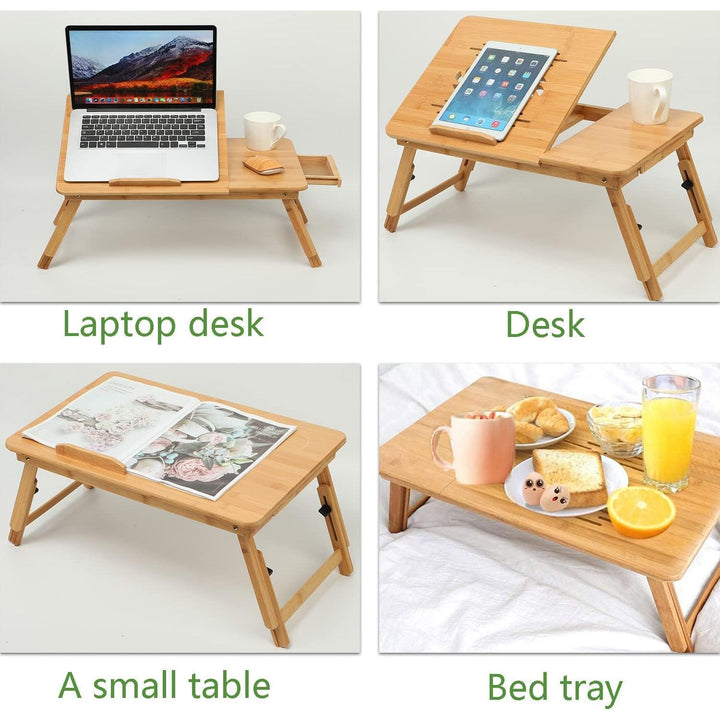 Laptop Desk Bamboo Foldable Adjustable Laptop Table with USB Cooling Fan,Multi - Functional Portable Laptop Bed Tray Table Notebook Stand Reading Holder with Storage Drawer for Reading, Writing, Eating - Just Closeouts Canada Inc.