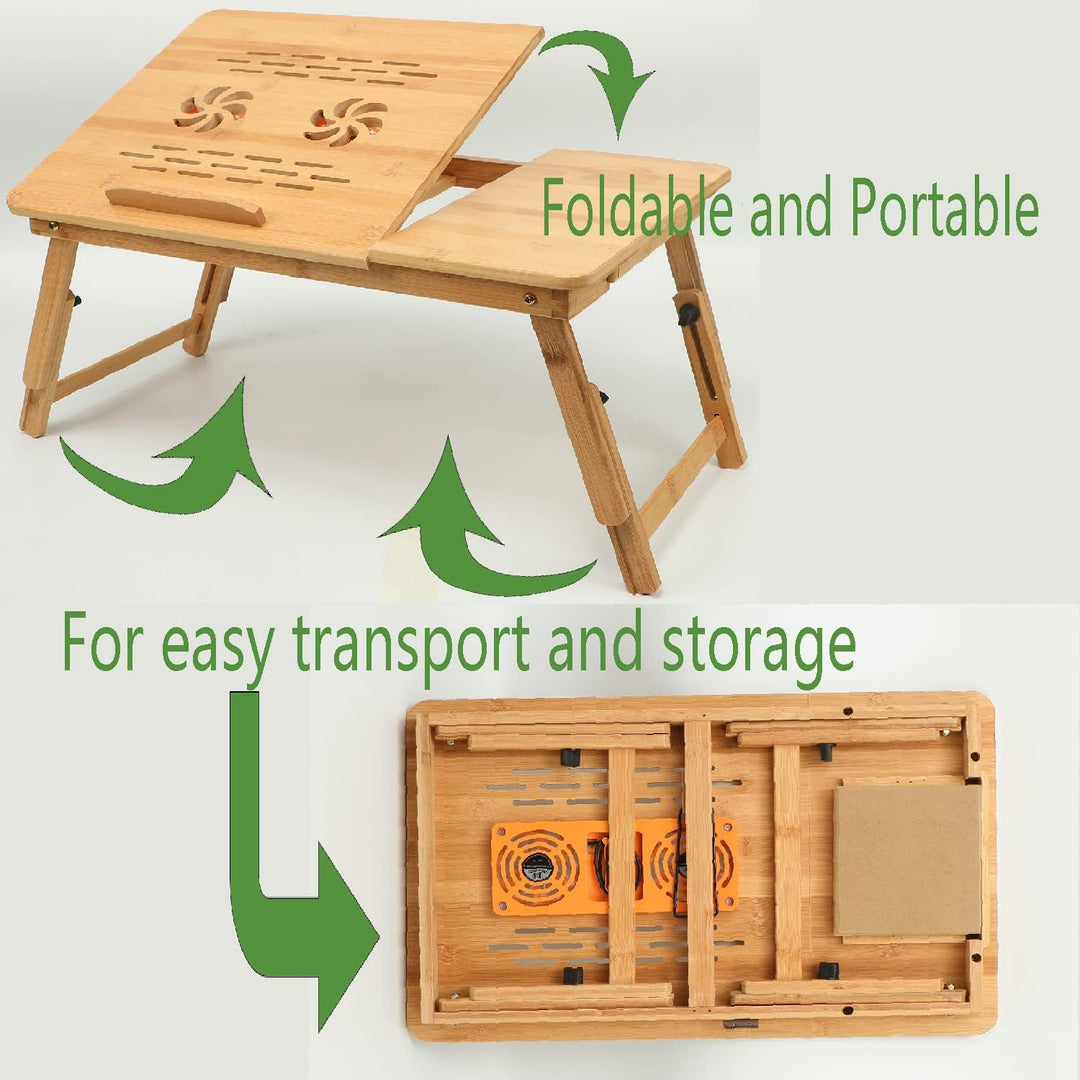 Laptop Desk Bamboo Foldable Adjustable Laptop Table with USB Cooling Fan,Multi - Functional Portable Laptop Bed Tray Table Notebook Stand Reading Holder with Storage Drawer for Reading, Writing, Eating - Just Closeouts Canada Inc.
