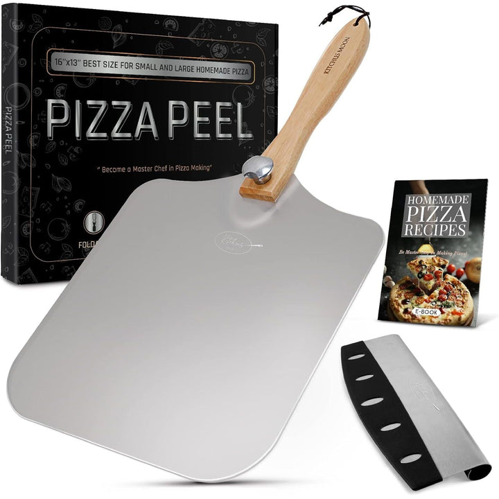 Large Pizza Peel 16 inch - Extra Large Metal Pizza Peel with 14 inch Stainless Steel Pizza Cutter Rocker, Pizza Spatula Paddle to Move Large Pizza, Pizza Paddle with Folding Handle - Just Closeouts Canada Inc.