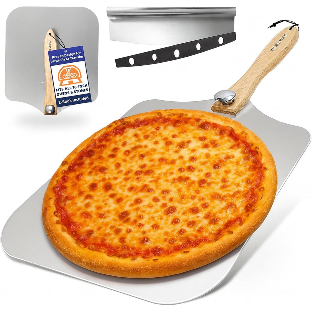 Large Pizza Peel 16 inch - Extra Large Metal Pizza Peel with 14 inch Stainless Steel Pizza Cutter Rocker, Pizza Spatula Paddle to Move Large Pizza, Pizza Paddle with Folding Handle - Just Closeouts Canada Inc.