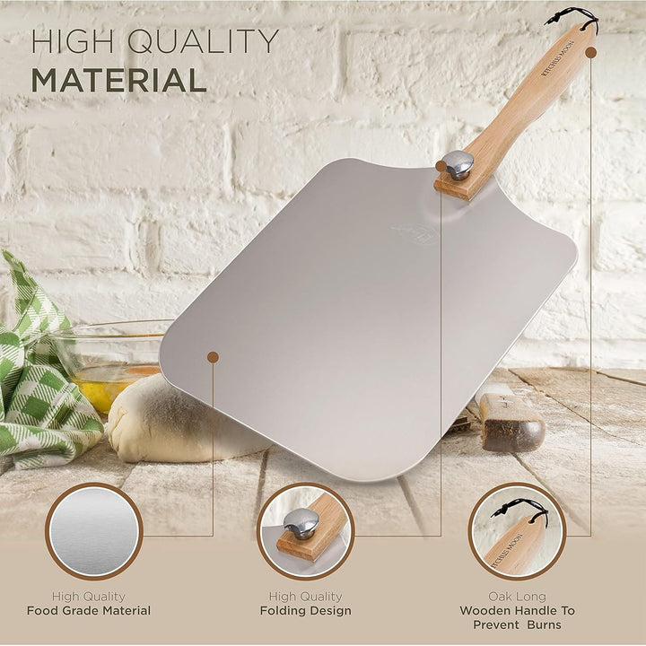 Large Pizza Peel 16 inch - Extra Large Metal Pizza Peel with 14 inch Stainless Steel Pizza Cutter Rocker, Pizza Spatula Paddle to Move Large Pizza, Pizza Paddle with Folding Handle - Just Closeouts Canada Inc.