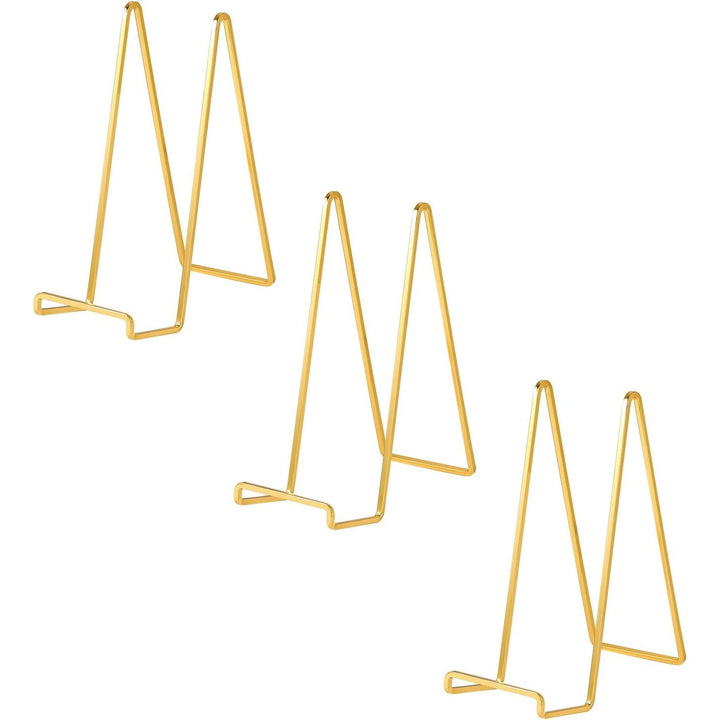 Large Plate Holder Display Stand - 12 inch Super Tall Big Plate Stands for Heavy Duty Display - Metal Picture Frame Stand - Tabletop Easel Stand for Decorative Platter | Plaque | Book - 3 Pack - Gold - Just Closeouts Canada Inc.