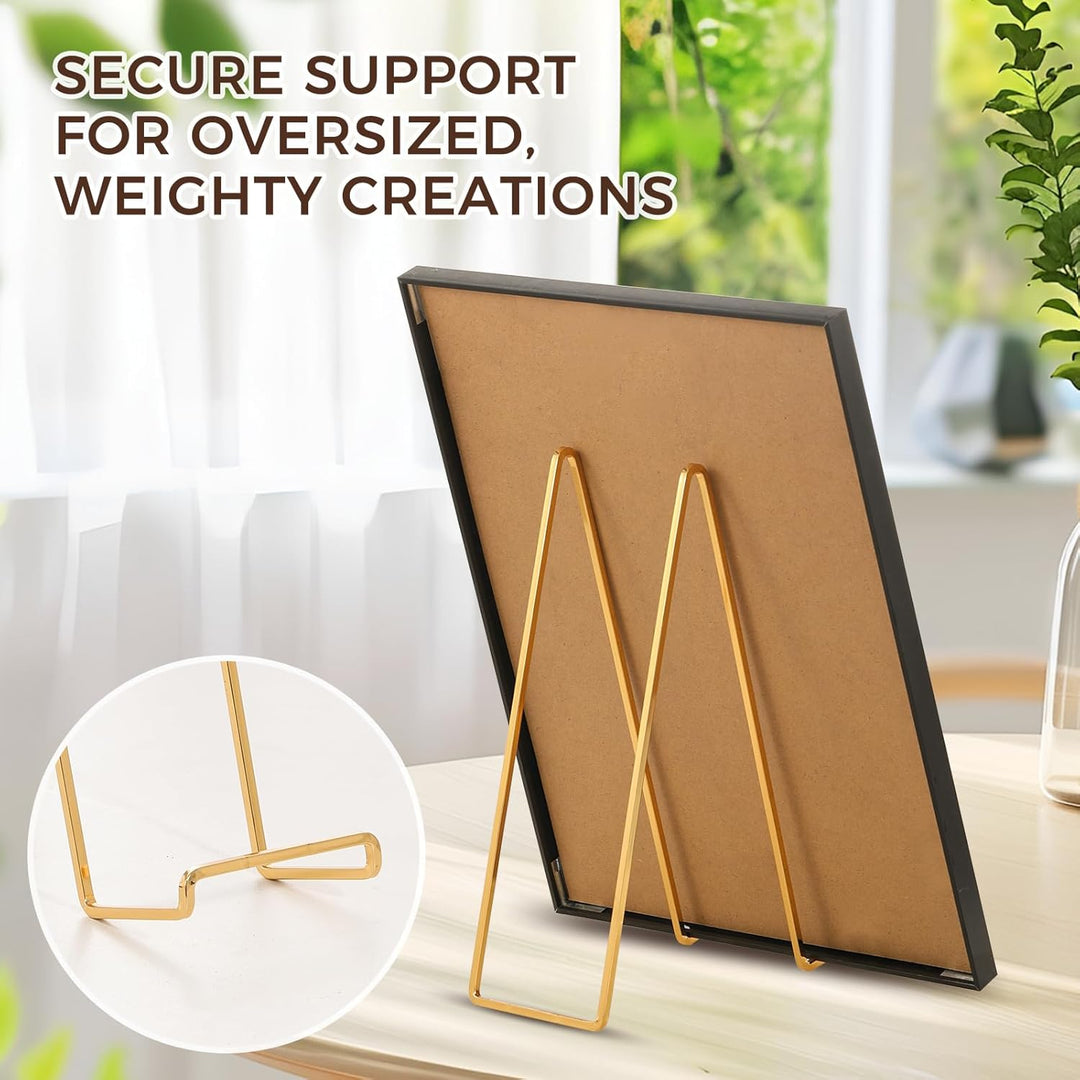 Large Plate Holder Display Stand - 12 inch Super Tall Big Plate Stands for Heavy Duty Display - Metal Picture Frame Stand - Tabletop Easel Stand for Decorative Platter | Plaque | Book - 3 Pack - Gold - Just Closeouts Canada Inc.
