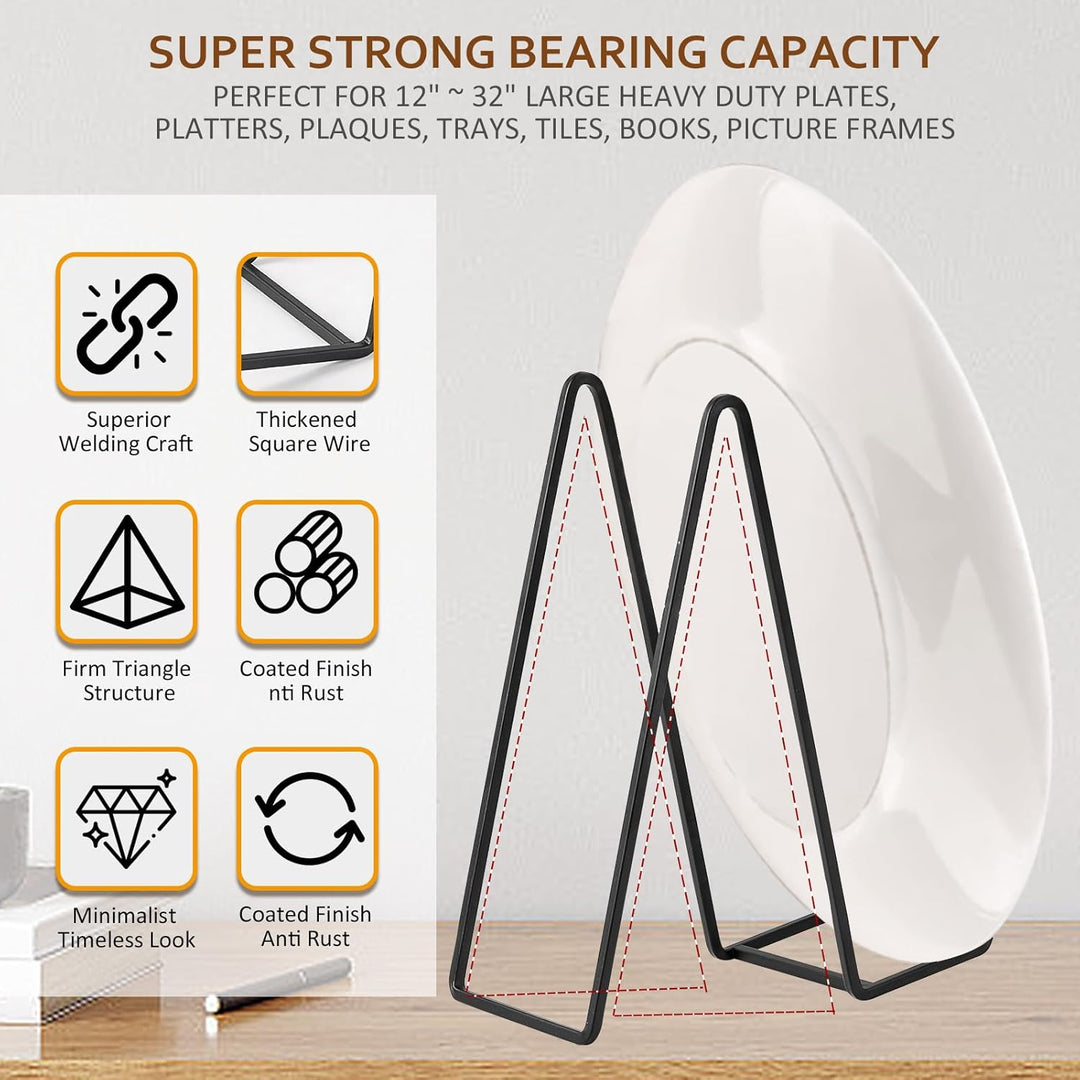 Large Plate Holder Display Stand - 12 inch Super Tall Big Plate Stands for Heavy Duty Display - Metal Picture Frame Stand - Tabletop Easel Stand for Decorative Platter | Plaque | Book - 2 Pack - Black - Just Closeouts Canada Inc.