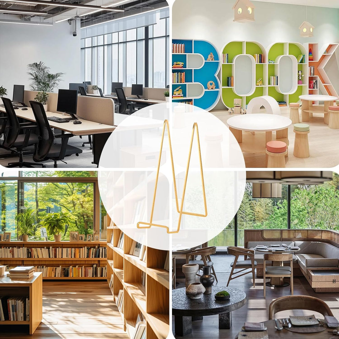 Large Plate Holder Display Stand - 12 inch Super Tall Big Plate Stands for Heavy Duty Display - Metal Picture Frame Stand - Tabletop Easel Stand for Decorative Platter | Plaque | Book - 3 Pack - Gold - Just Closeouts Canada Inc.