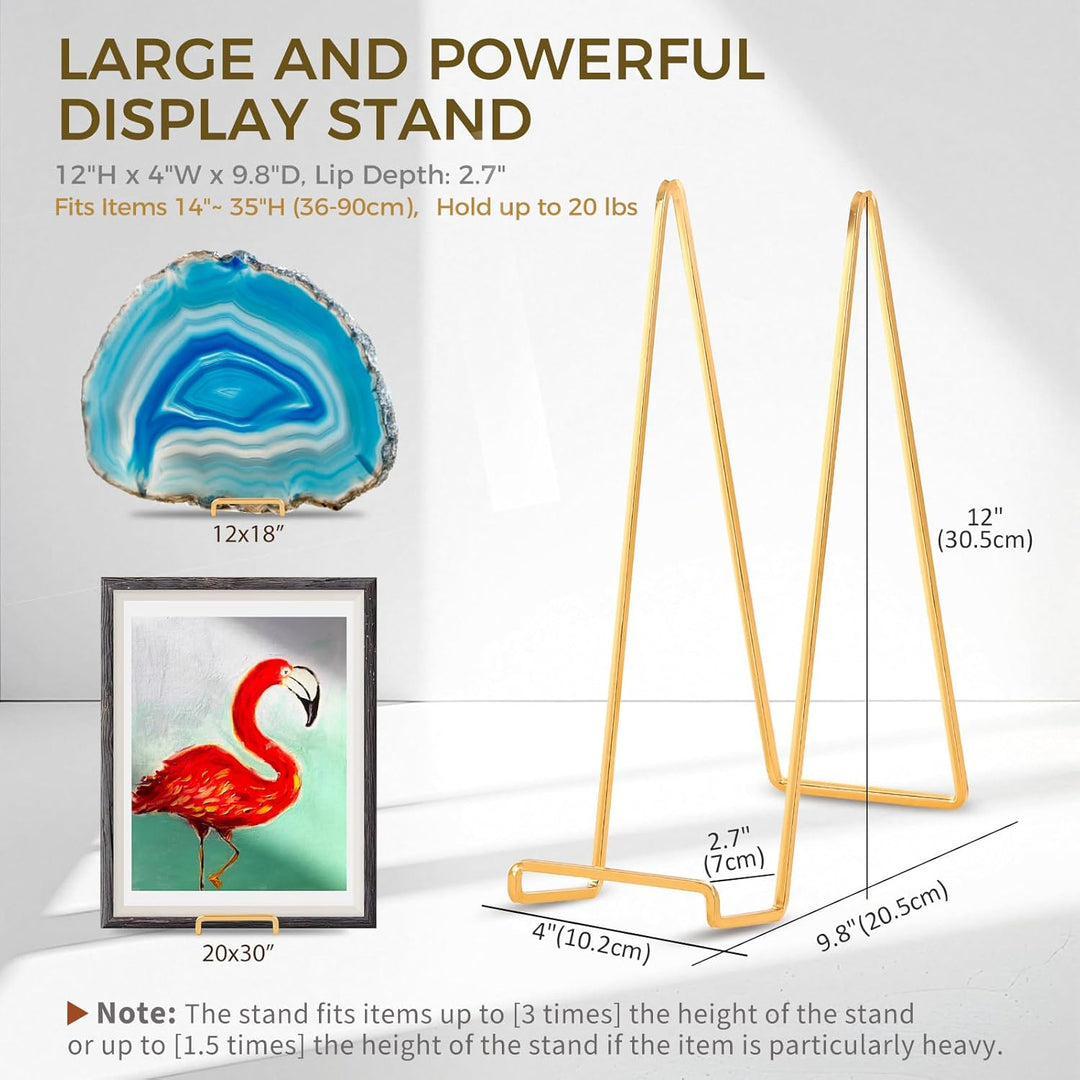 Large Plate Holder Display Stand - 12 inch Super Tall Big Plate Stands for Heavy Duty Display - Metal Picture Frame Stand - Tabletop Easel Stand for Decorative Platter | Plaque | Book - 3 Pack - Gold - Just Closeouts Canada Inc.