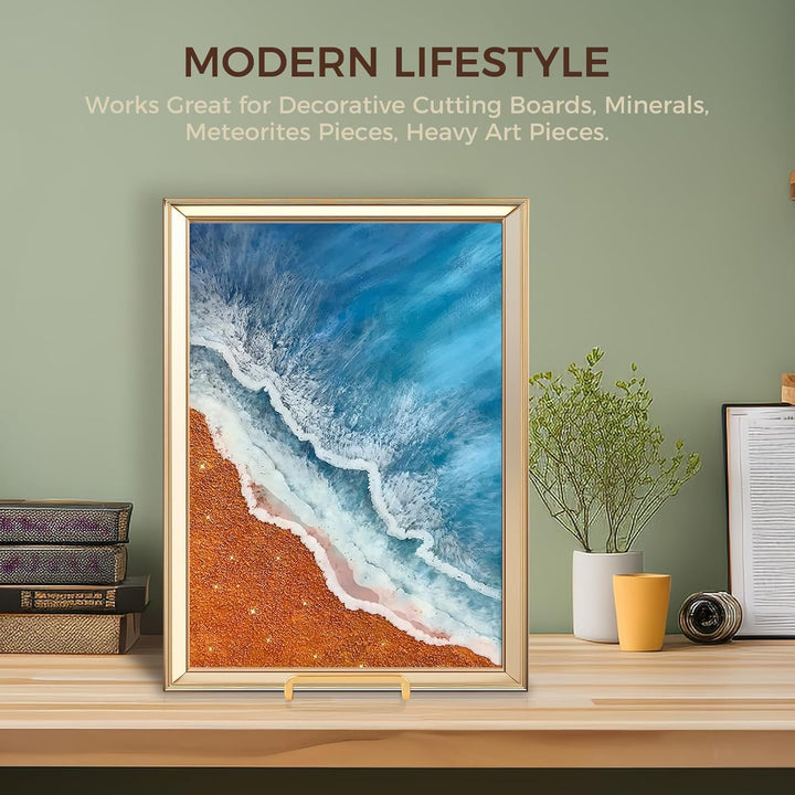 Large Plate Holder Display Stand - 12 inch Super Tall Big Plate Stands for Heavy Duty Display - Metal Picture Frame Stand - Tabletop Easel Stand for Decorative Platter | Plaque | Book - 3 Pack - Gold - Just Closeouts Canada Inc.