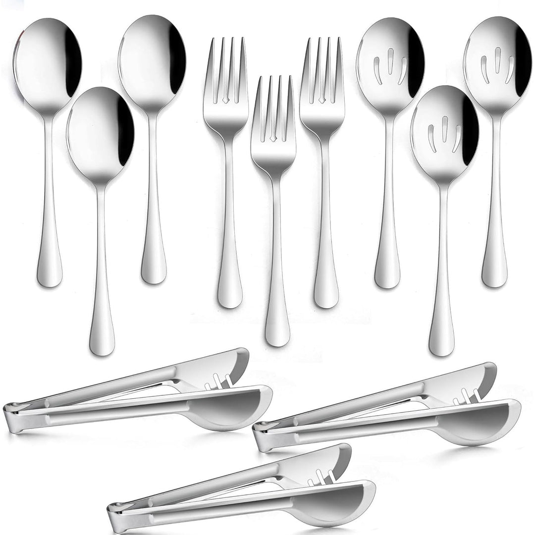 Large Serving Utensils Set of 12, E - far Stainless Steel 9.8 Inch Serving Spoons Slotted Spoon, 9.9 Inch Serving Fork, 9.4 Inch Serving Tong for Buffet Catering Banquet, Mirror Finish & Dishwasher Safe - Just Closeouts Canada Inc.