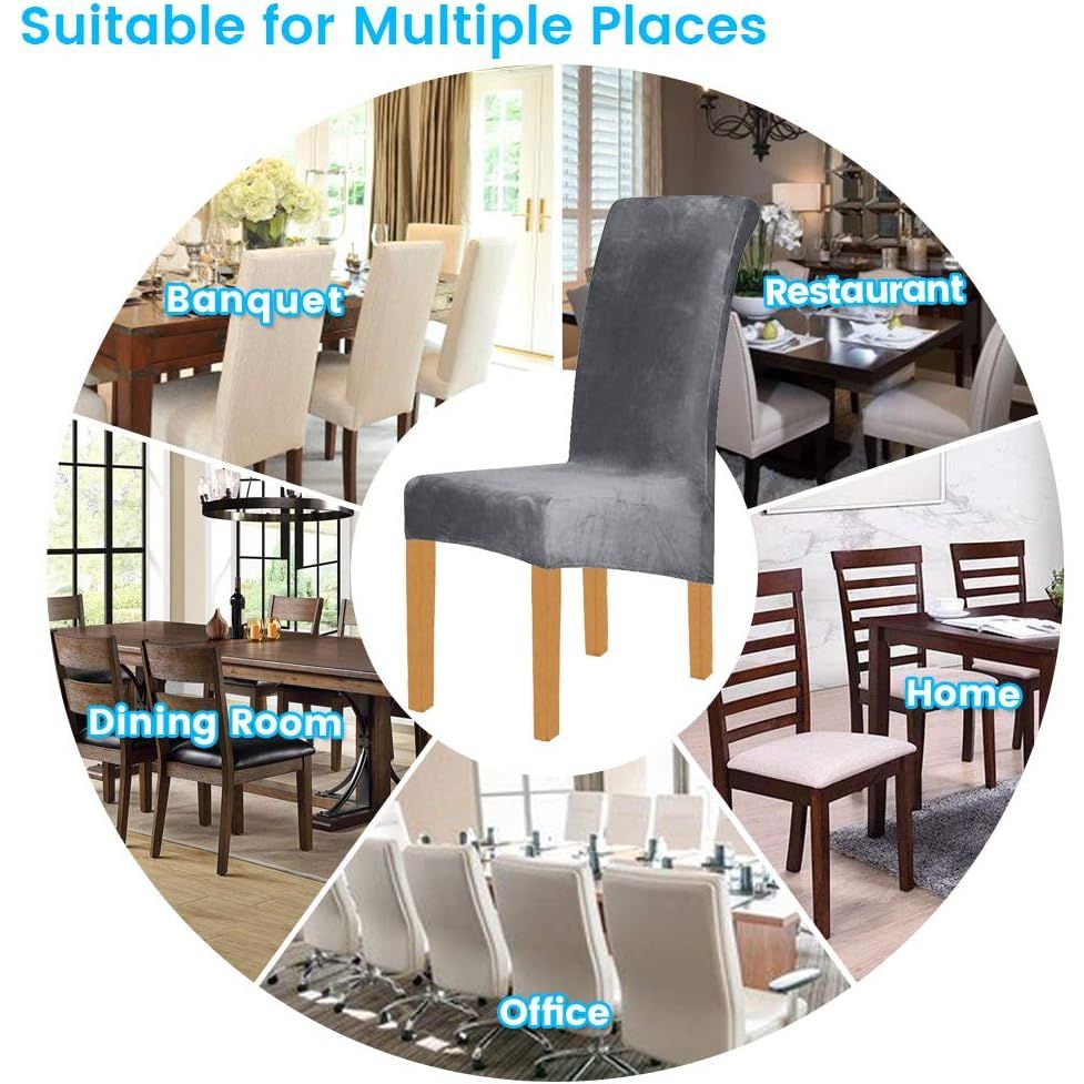 Large Size High Back Thicker Plush Dining Chair Covers Set of 6, Elastic Kitchen Chair Slipcovers Removable Nonslip for Hotel Dining Room Ceremony Banquet Wedding Party (Dark Grey - Thicker Plush, 6 Pack) - Just Closeouts Canada Inc.