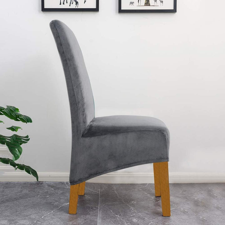 Large Size High Back Thicker Plush Dining Chair Covers Set of 6, Elastic Kitchen Chair Slipcovers Removable Nonslip for Hotel Dining Room Ceremony Banquet Wedding Party (Dark Grey - Thicker Plush, 6 Pack) - Just Closeouts Canada Inc.