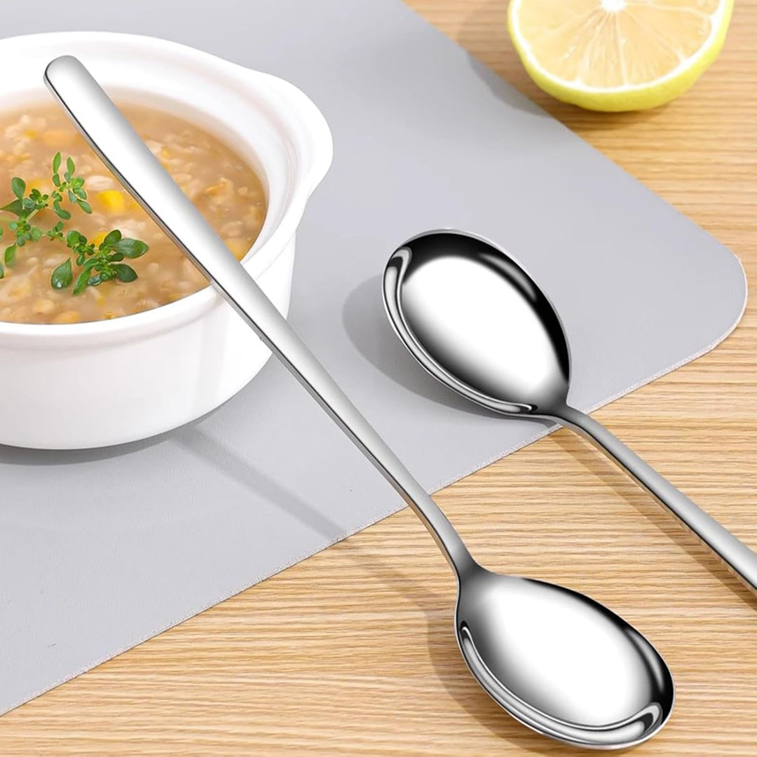 Large Soup Spoon Stainless Steel Dishwasher Safe Dinner Big Teaspoons with Round Edge 8 inches Tablespoons (8) - Just Closeouts Canada Inc.